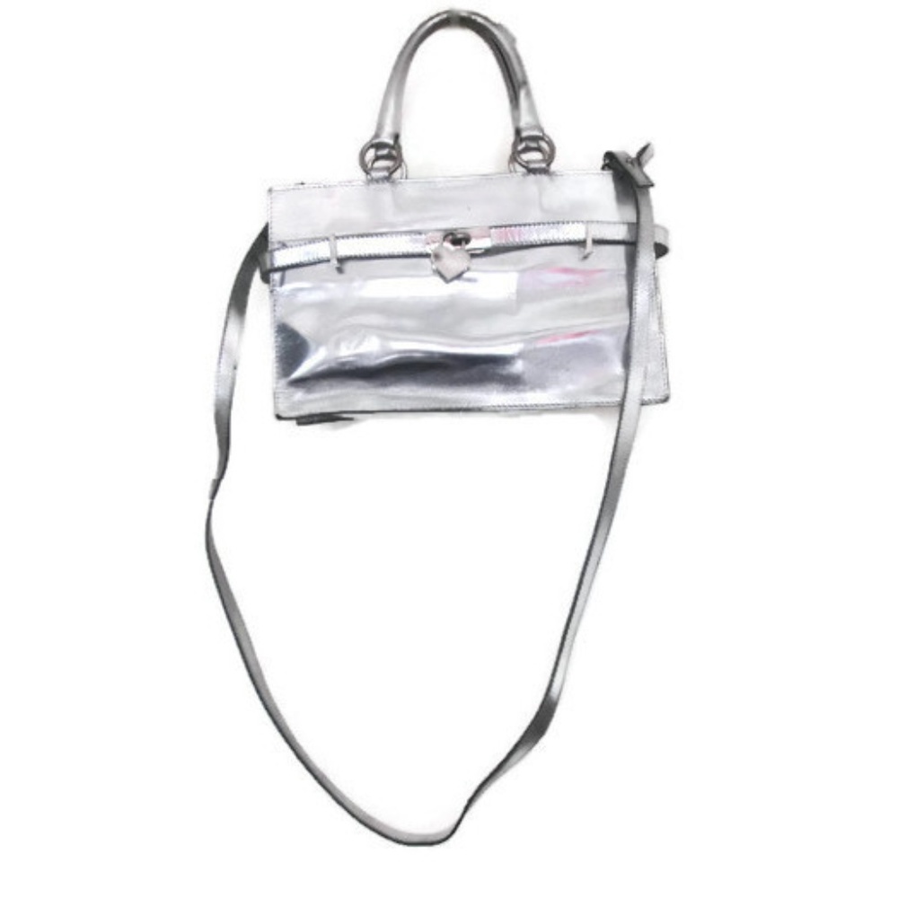 silver leather heart purse lock crossbody bag